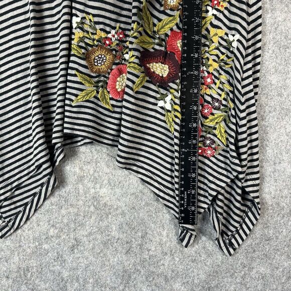 Soft Surroundings Tunic Top Womens XL Striped Embroidered Floral Shark Bite Hem - Picture 3 of 9